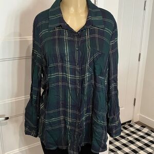 Faded Glory Navy Plaid Button-Down Shirt